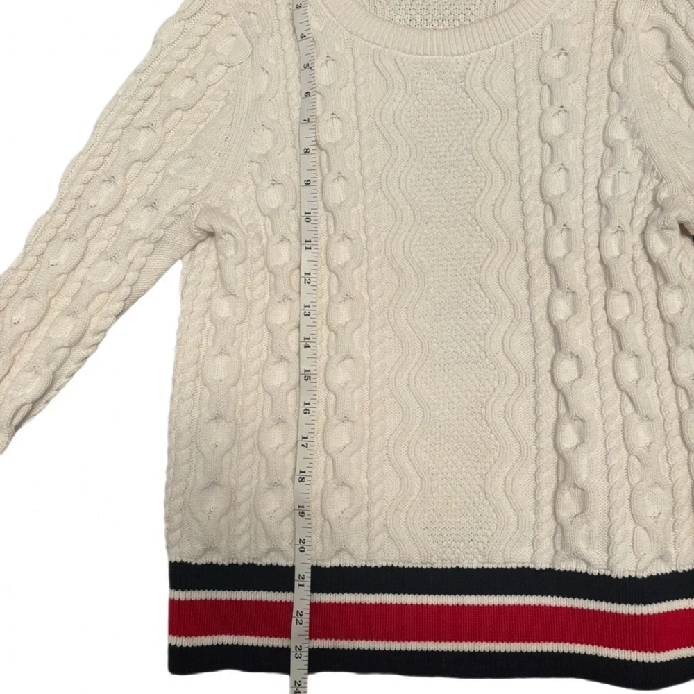 Banana Republic Cable Knit Sweater White Red Navy Trim Size M - Picture 5 of 6
